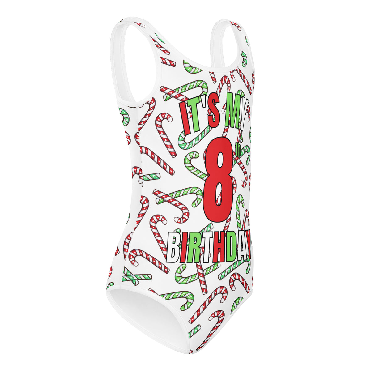 Girls Red & Green Candy Cane Custom Age It's My Birthday Christmas Leotard – Buttery-Soft, Quick-Dry 4-Way Stretch Comfort for Dance & Gymnastics