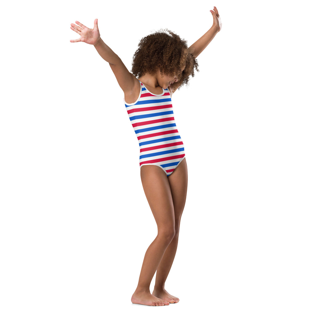 Girls Red White and Blue Striped Buttery Soft Leotard - Quick Drying For Dance and Gymnastics