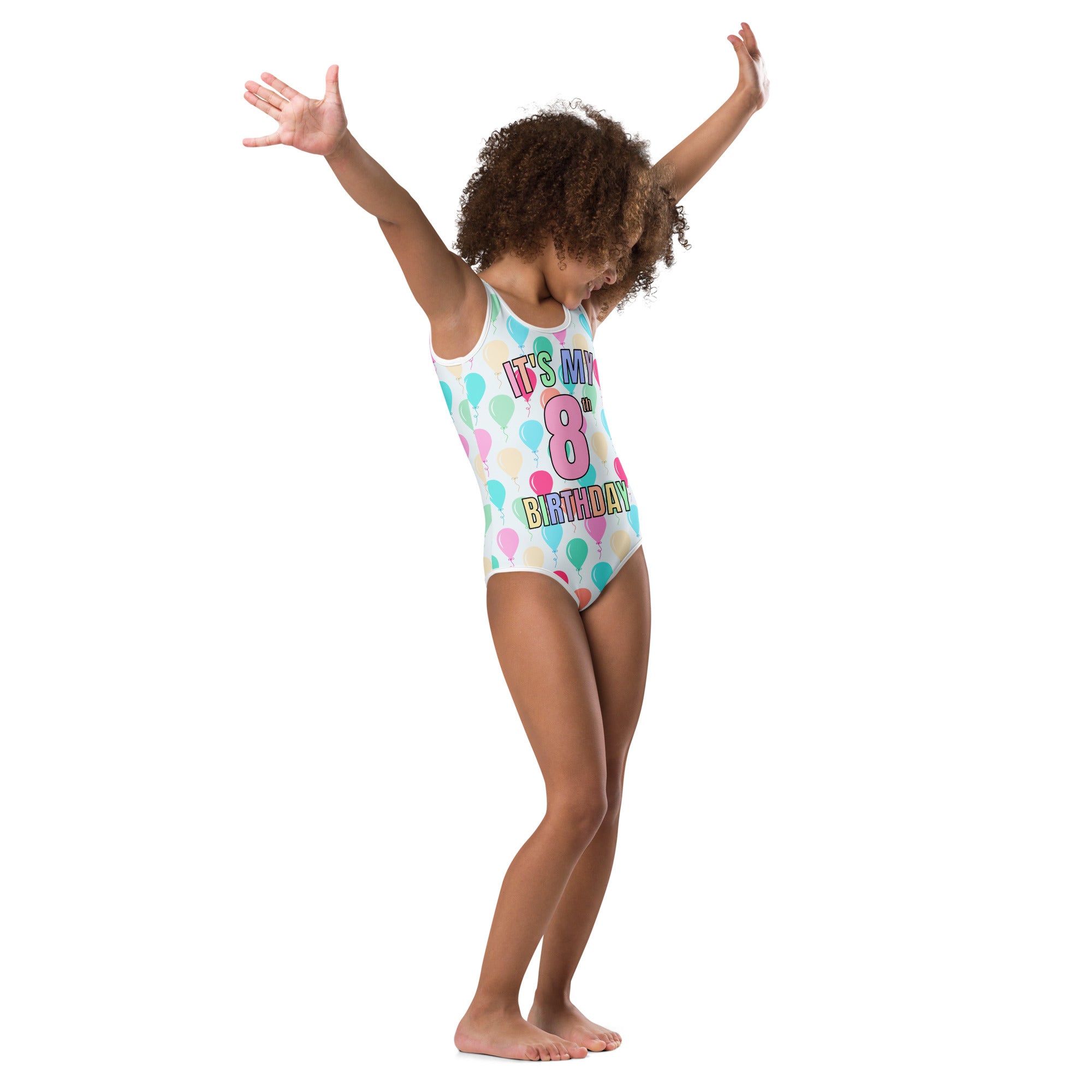 Girls Rainbow Balloon Custom Age It's My Birthday Leotard - Quick Drying For Dance and Gymnastics