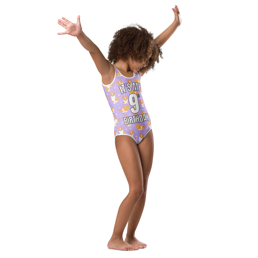 Girls Purple Corgi Dog Custom Age It's My Birthday Buttery Soft Leotard - Quick Drying For Dance and Gymnastics
