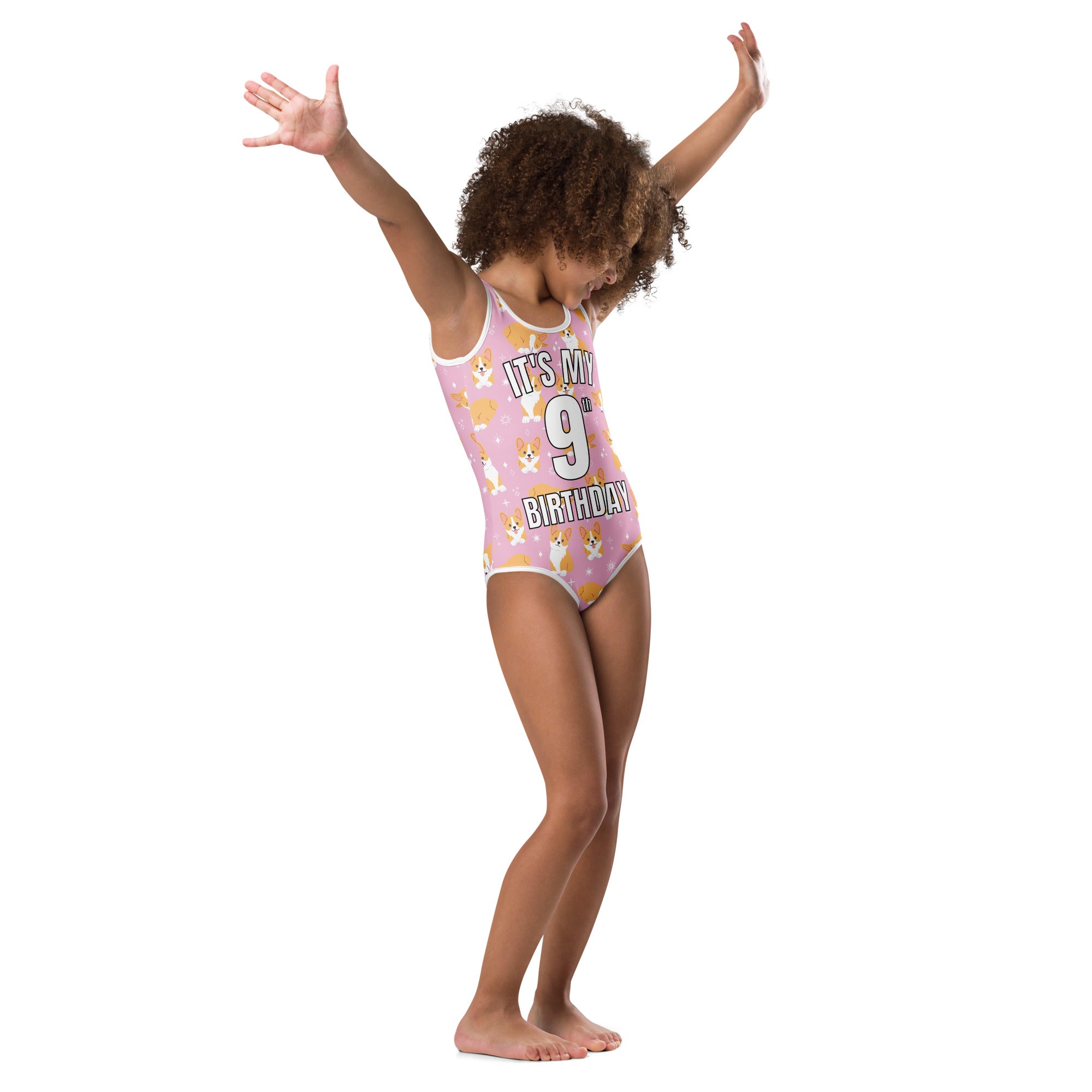 Girls Pink Corgi Dog Custom Age It's My Birthday Buttery Soft Leotard - Quick Drying For Dance and Gymnastics