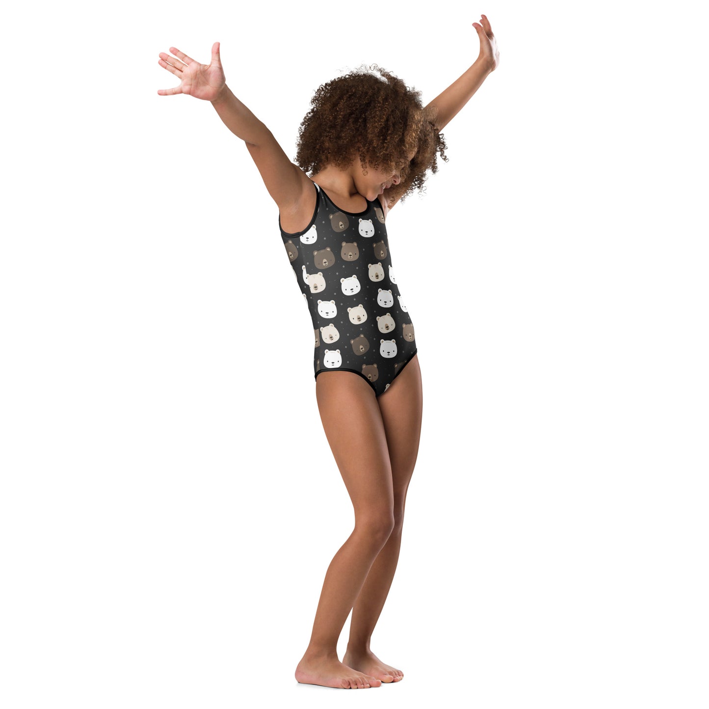 Girls Black Bear Face Buttery Soft Leotard - Quick Drying For Dance and Gymnastics