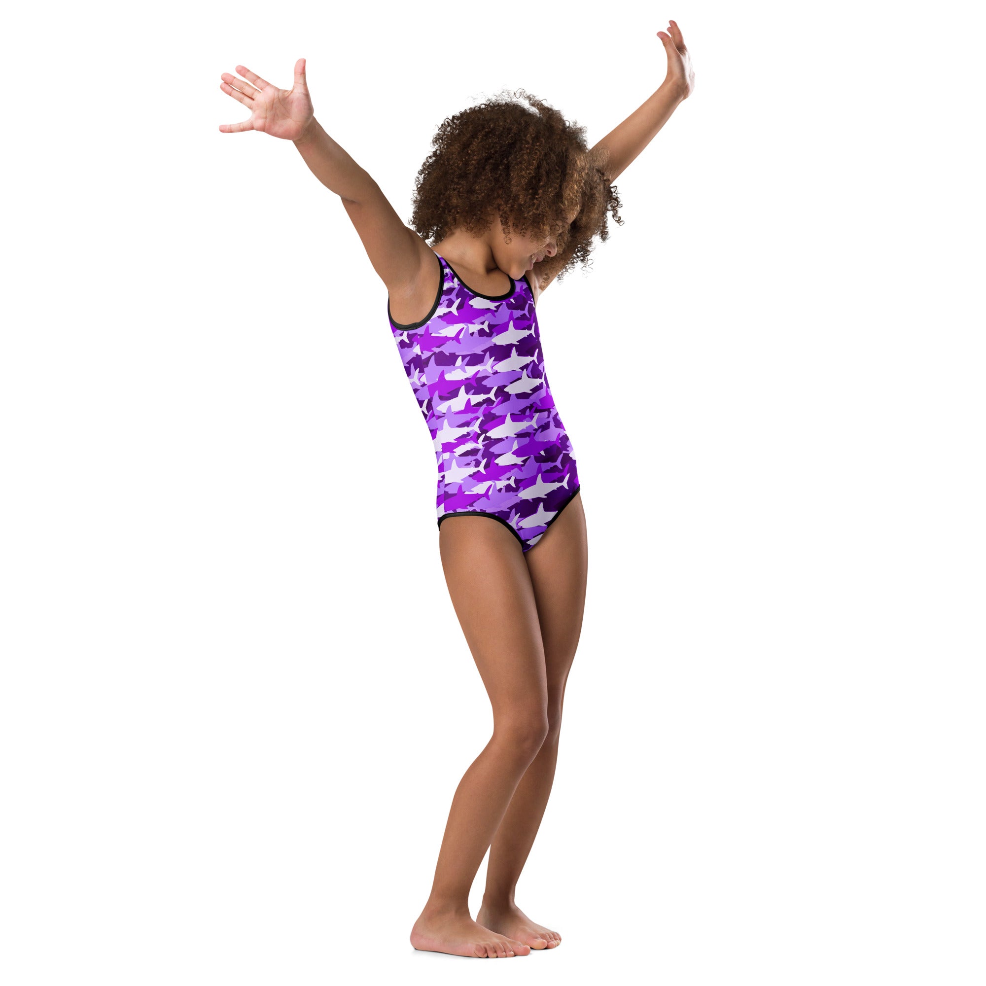 Girls Purple Shark Buttery Soft Leotard - Quick Drying For Dance and Gymnastics