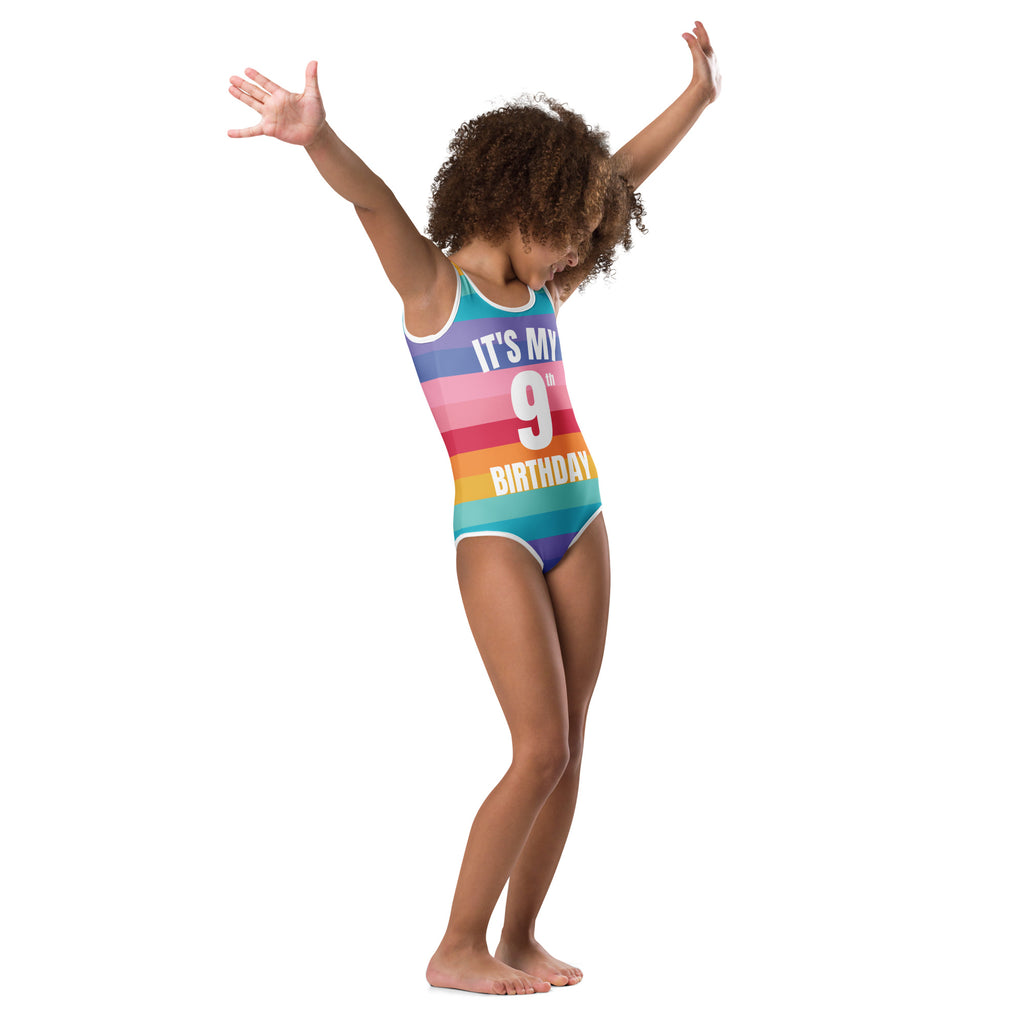 Girls Rainbow Stripes Custom Age It's My Birthday Leotard - Quick Drying For Dance and Gymnastics
