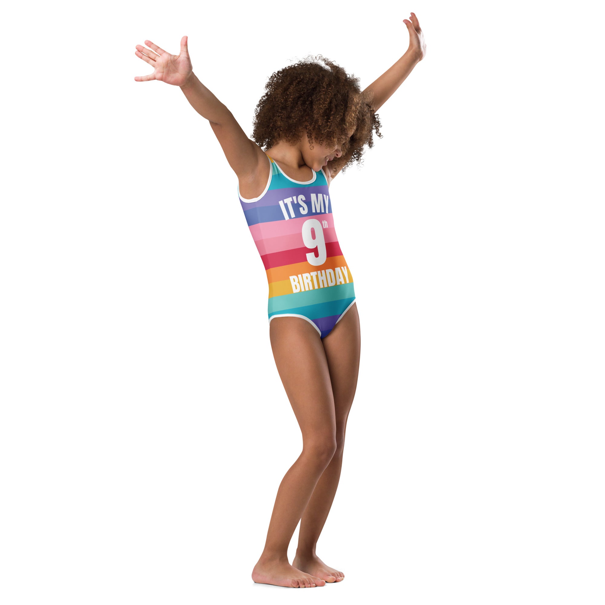 Girls Rainbow Stripes Custom Age It's My Birthday Leotard - Quick Drying For Dance and Gymnastics