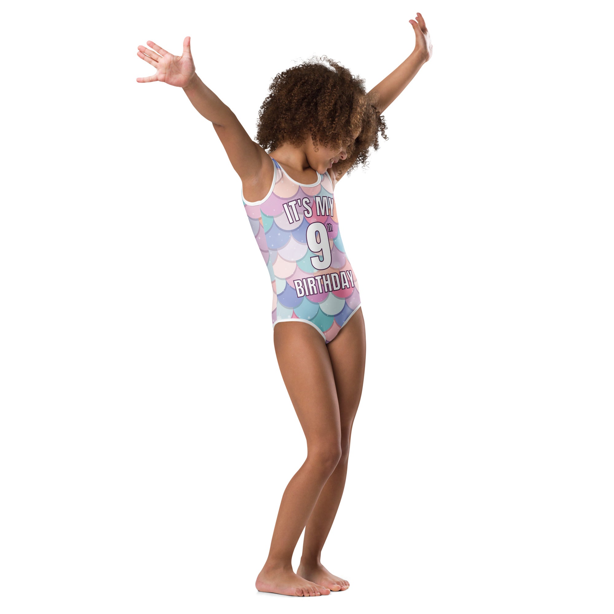Girls Rainbow Mermaid Custom Age It's My Birthday Leotard - Quick Drying For Dance and Gymnastics