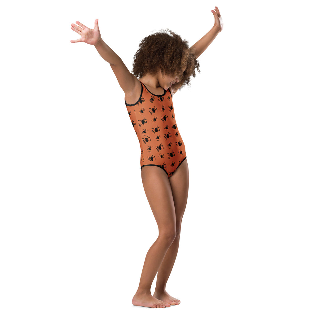 Girls Orange Spider Halloween Leotard – Buttery-Soft, Quick-Dry 4-Way Stretch Comfort for Dance & Gymnastics