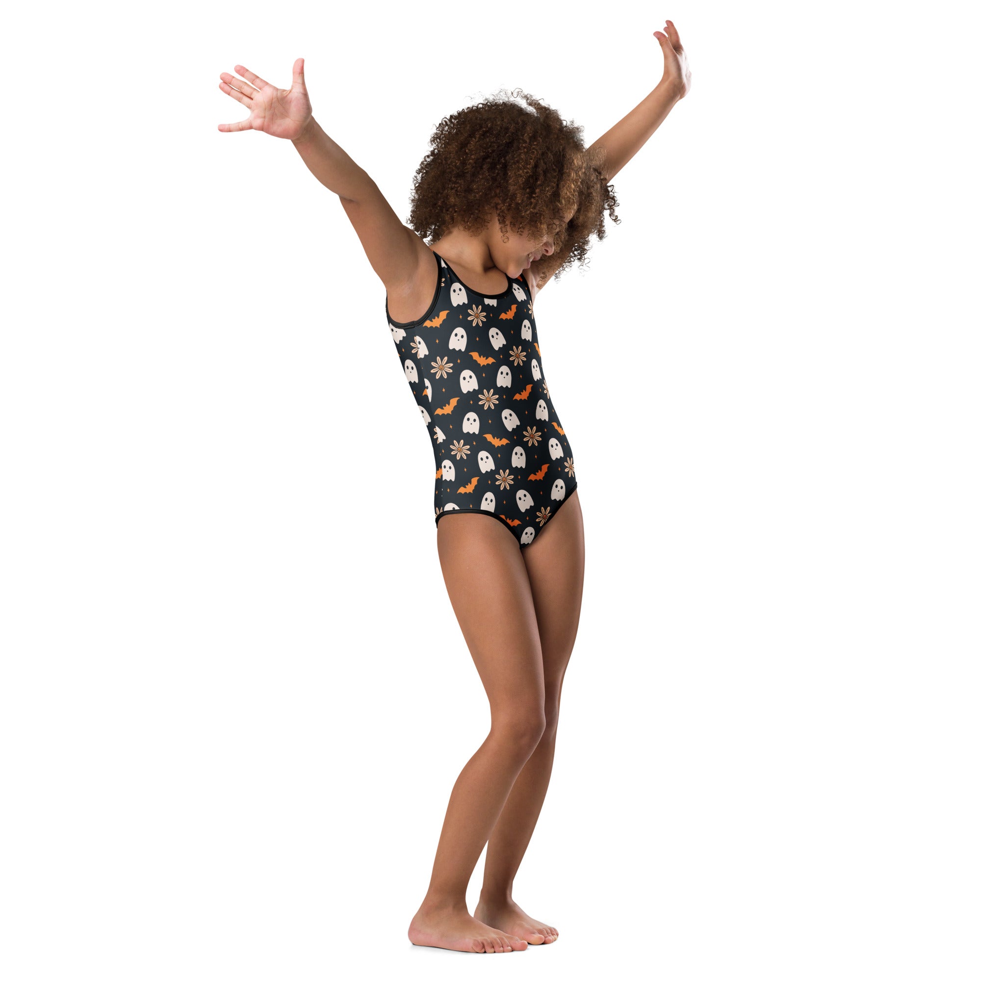 Girls Ghost Bat Floral Halloween Leotard – Buttery-Soft, Quick-Dry 4-Way Stretch Comfort for Dance & Gymnastics