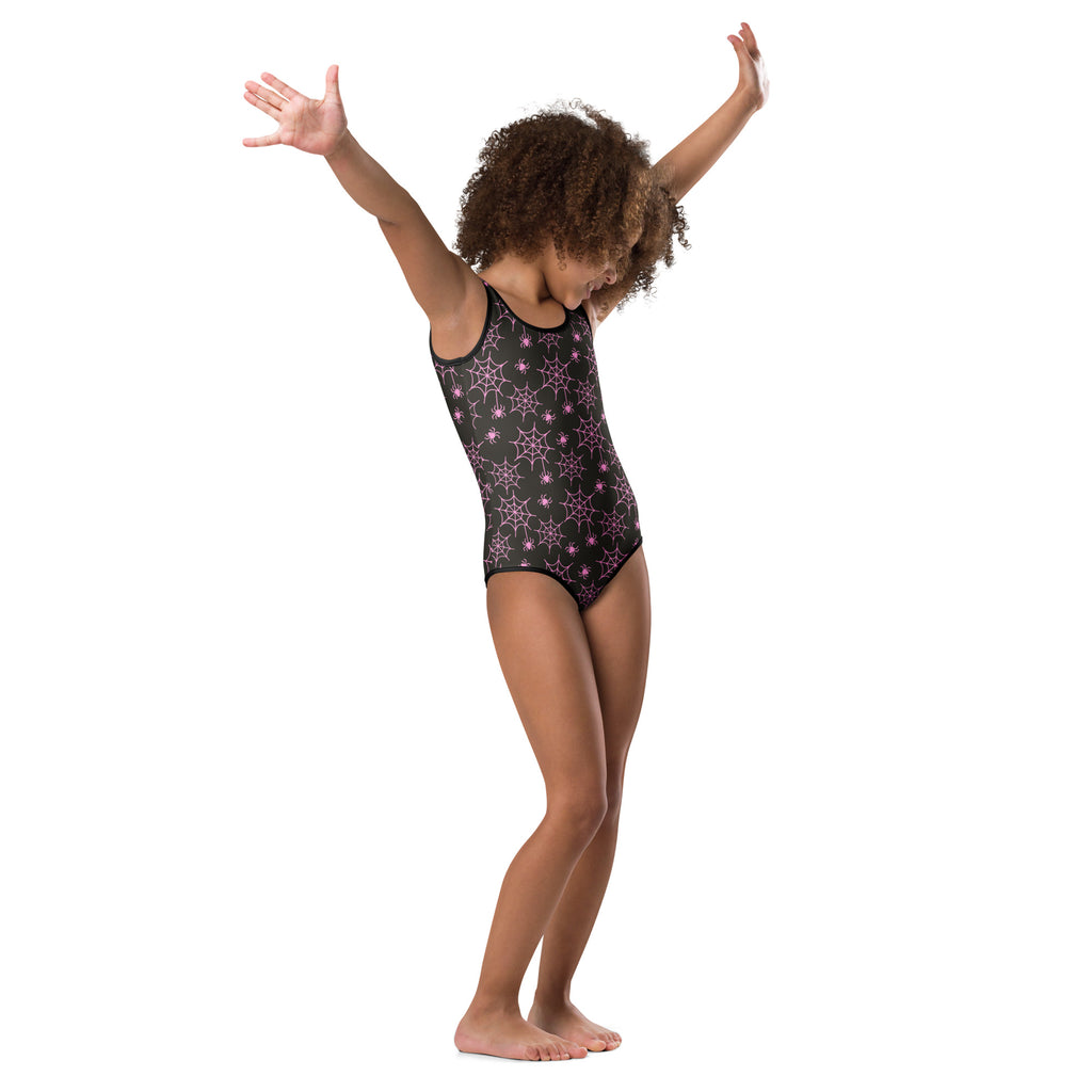 Girls Pink Spider Web Halloween Leotard – Buttery-Soft, Quick-Dry 4-Way Stretch Comfort for Dance & Gymnastics