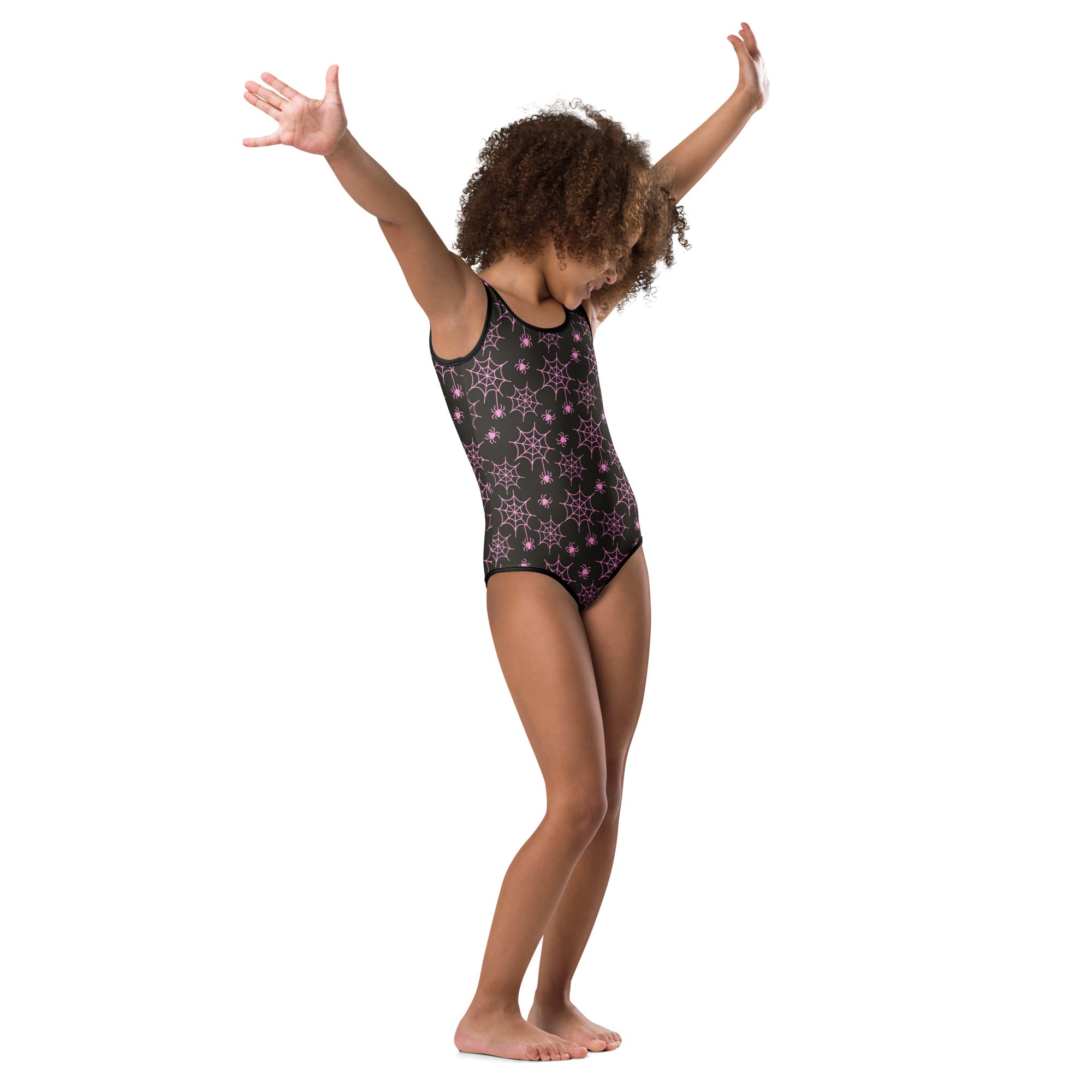 Girls Pink Spider Web Halloween Leotard – Buttery-Soft, Quick-Dry 4-Way Stretch Comfort for Dance & Gymnastics