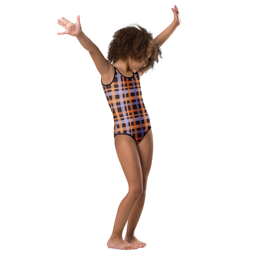 Girls Orange Purple Plaid Halloween Leotard – Buttery-Soft, Quick-Dry 4-Way Stretch Comfort for Dance & Gymnastics