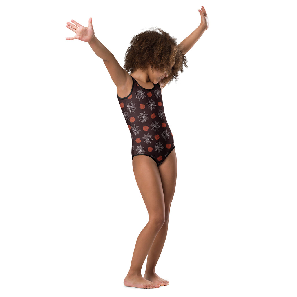 Girls Pumpkin Spider Web Halloween Leotard – Buttery-Soft, Quick-Dry 4-Way Stretch Comfort for Dance & Gymnastics