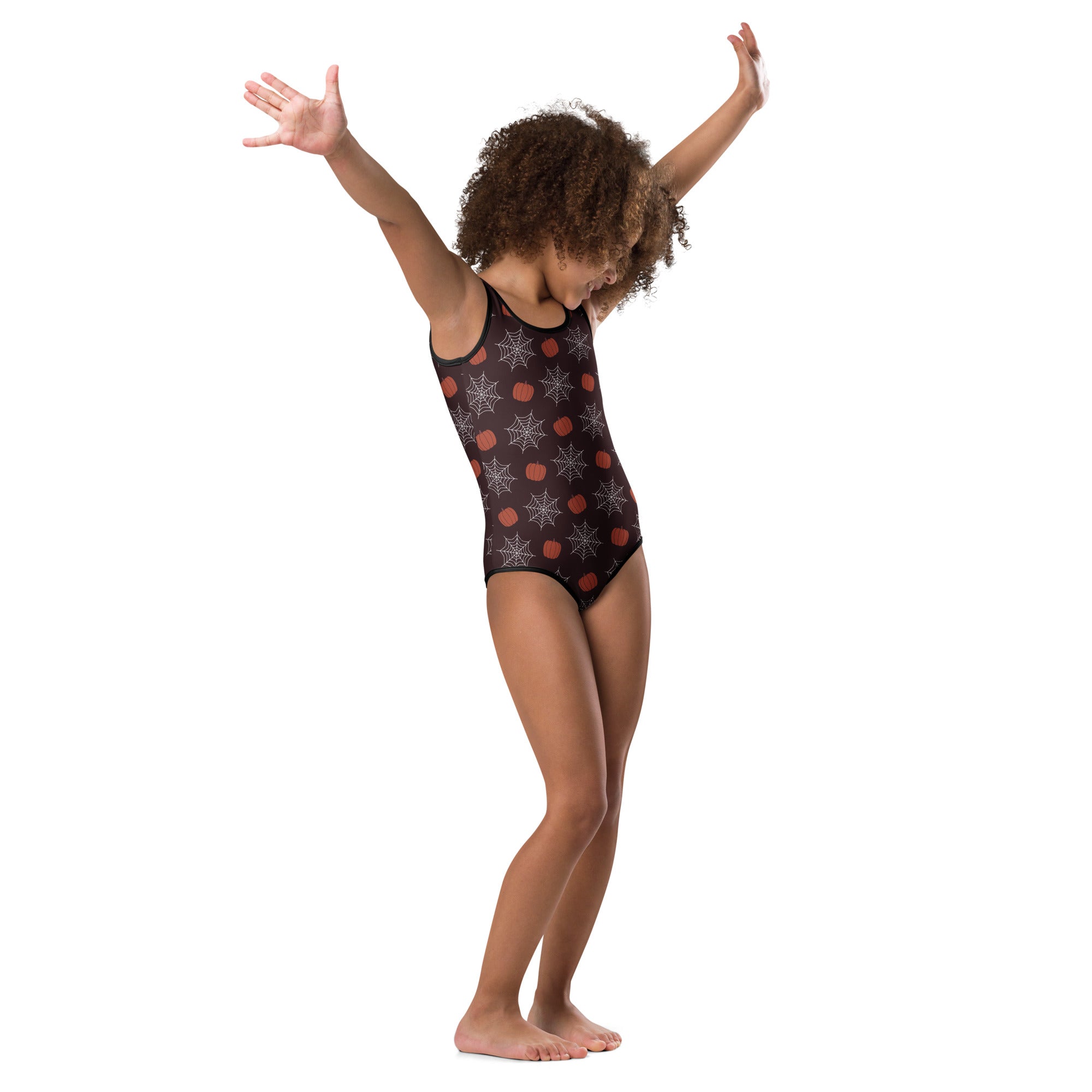 Girls Pumpkin Spider Web Halloween Leotard – Buttery-Soft, Quick-Dry 4-Way Stretch Comfort for Dance & Gymnastics