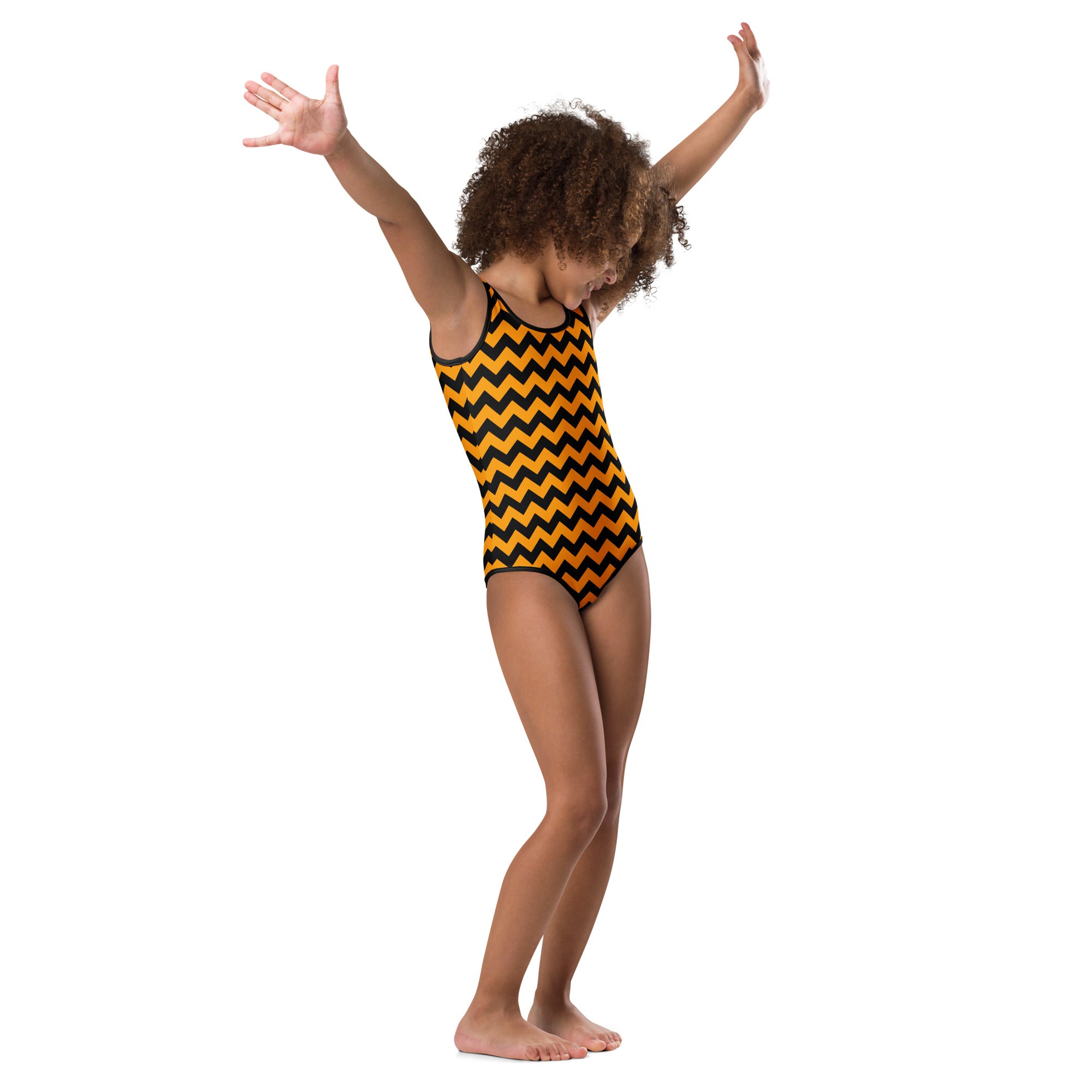 Girls Orange Chevron Halloween Leotard – Buttery-Soft, Quick-Dry 4-Way Stretch Comfort for Dance & Gymnastics