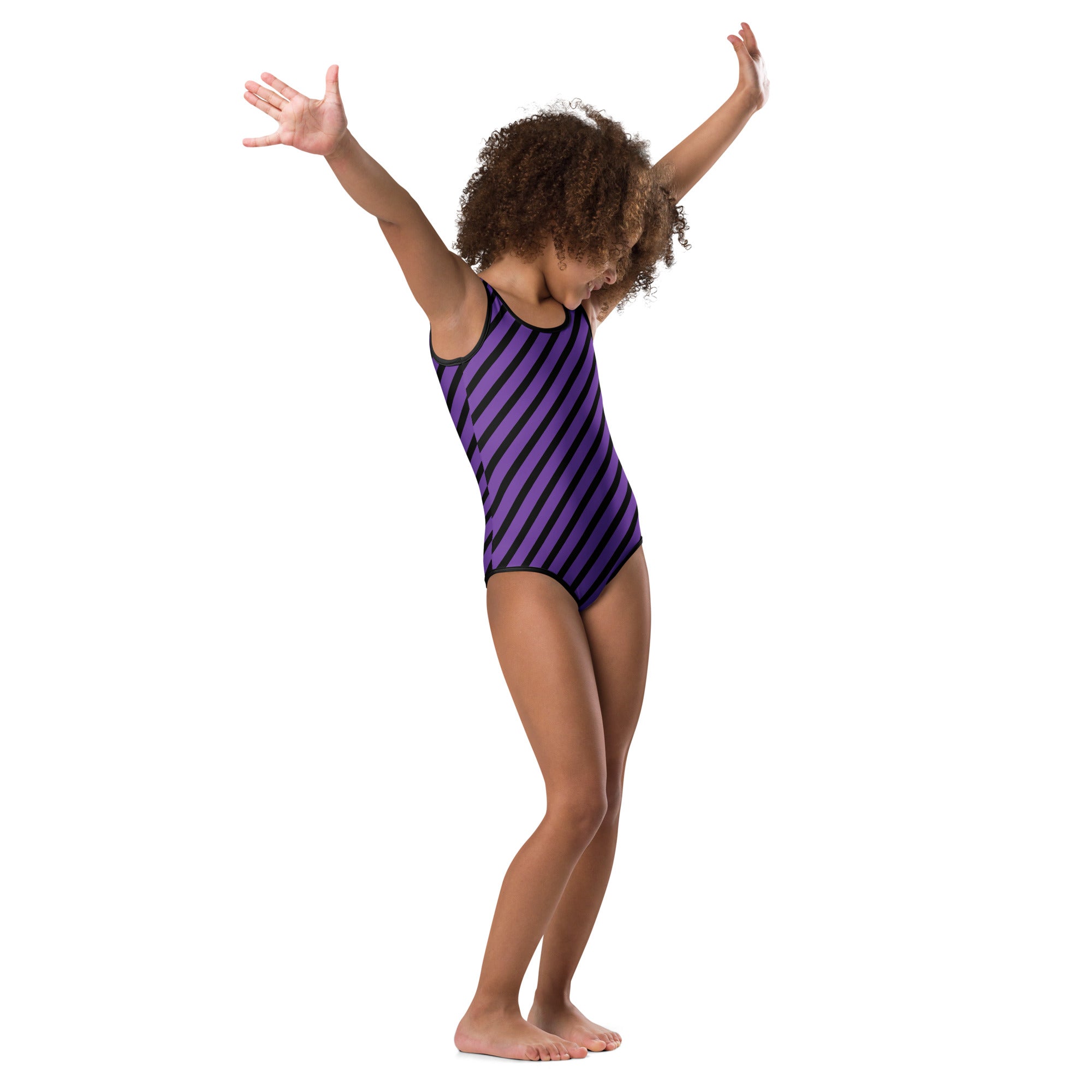 Girls Purple Striped Halloween Leotard – Buttery-Soft, Quick-Dry 4-Way Stretch Comfort for Dance & Gymnastics