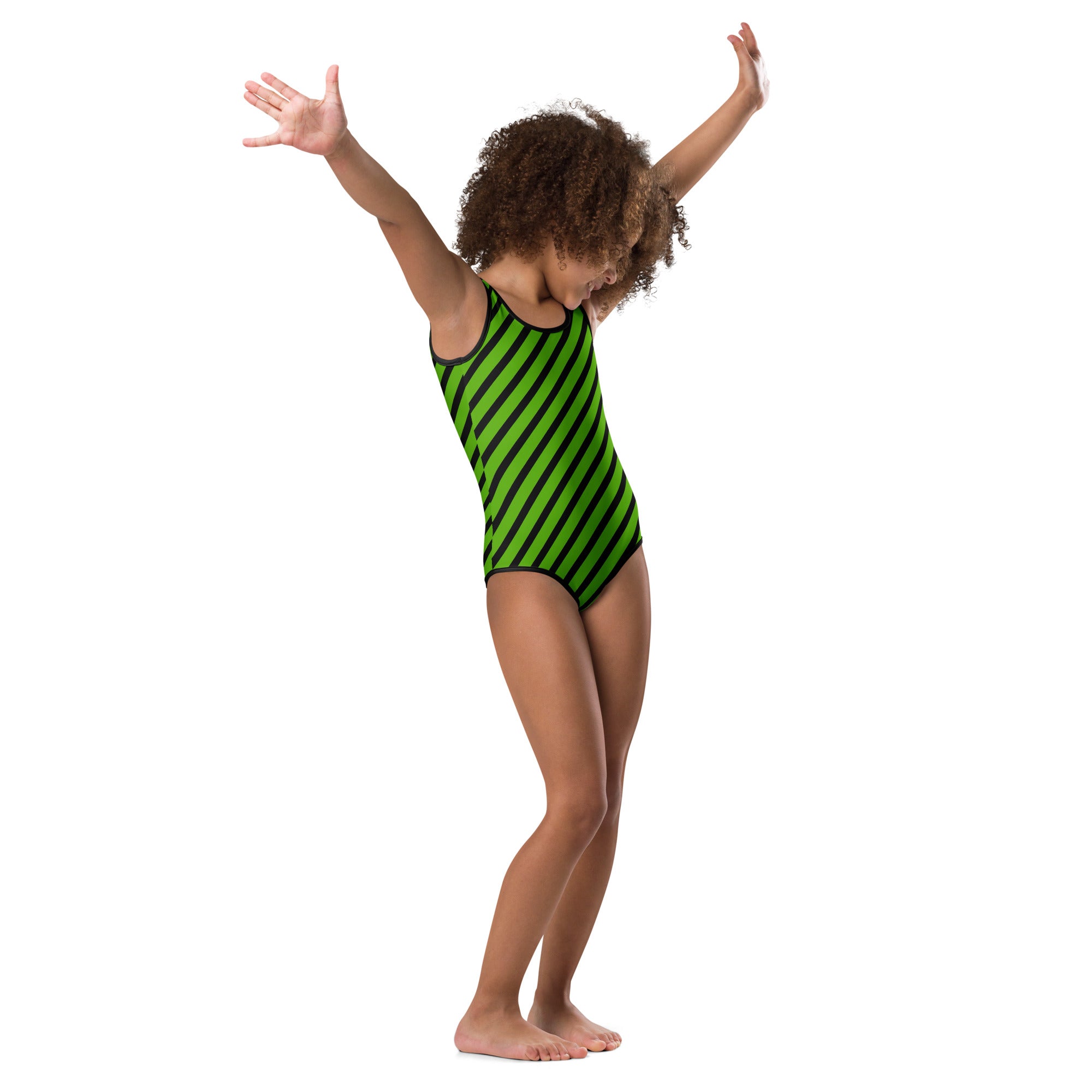Girls Green Striped Halloween Leotard – Buttery-Soft, Quick-Dry 4-Way Stretch Comfort for Dance & Gymnastics