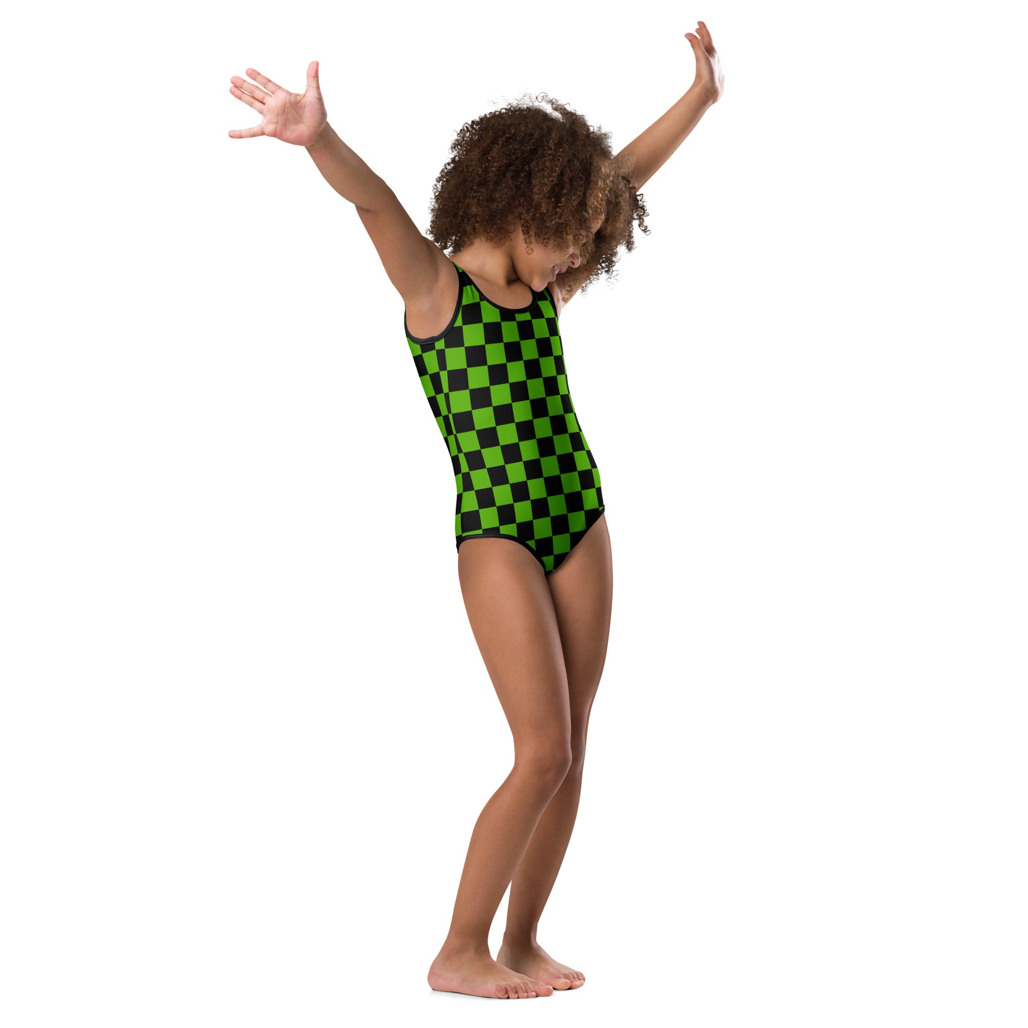Girls Green Checkered Halloween Leotard – Buttery-Soft, Quick-Dry 4-Way Stretch Comfort for Dance & Gymnastics
