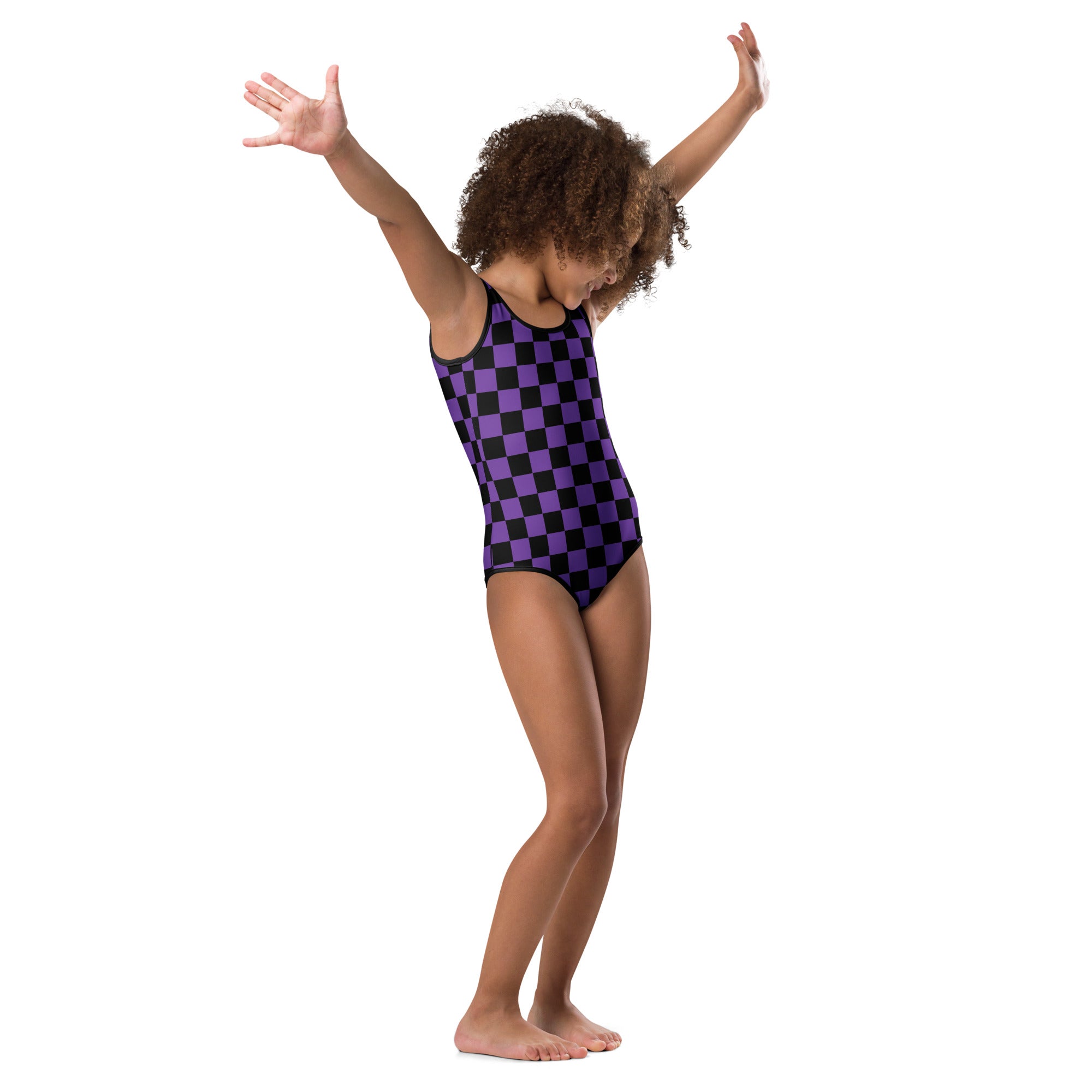 Girls Purple Checkered Halloween Leotard – Buttery-Soft, Quick-Dry 4-Way Stretch Comfort for Dance & Gymnastics