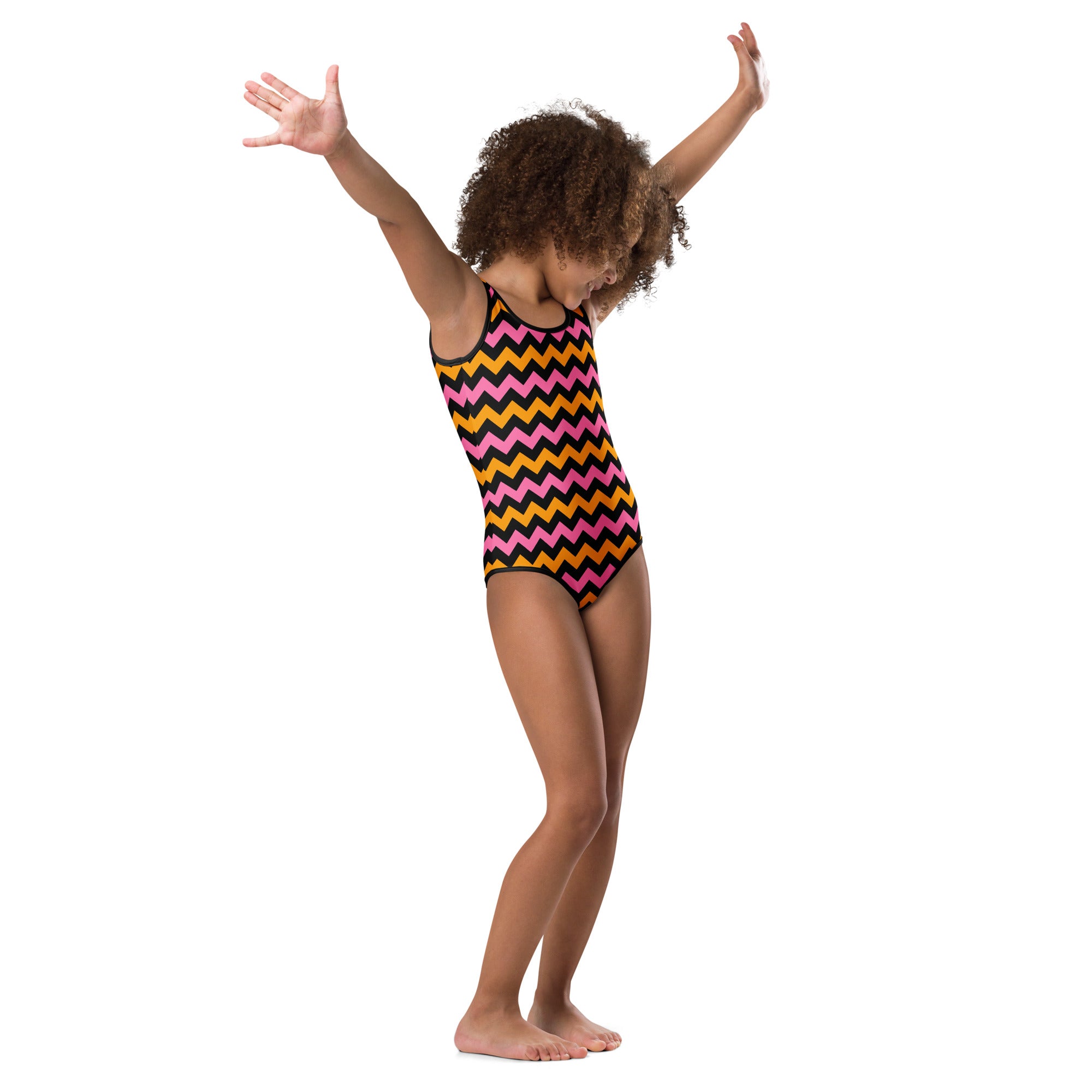 Girls Pink & Orange Chevron Halloween Leotard – Buttery-Soft, Quick-Dry 4-Way Stretch Comfort for Dance & Gymnastics