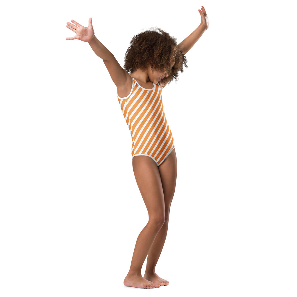 Girls Orange White Striped Halloween Leotard – Buttery-Soft, Quick-Dry 4-Way Stretch Comfort for Dance & Gymnastics