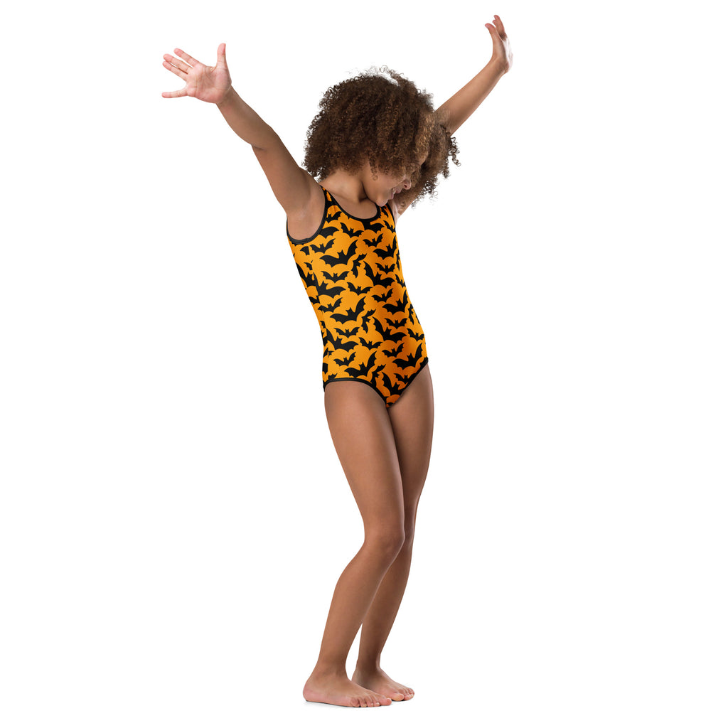 Girls Orange Bat Themed Halloween Leotard – Buttery-Soft, Quick-Dry 4-Way Stretch Comfort for Dance & Gymnastics