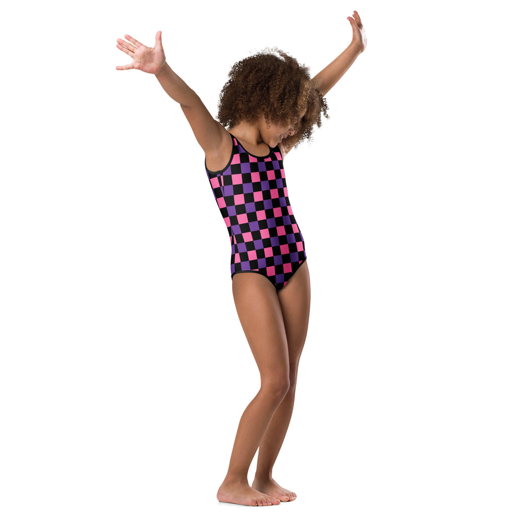 Girls Pink Purple Checkerboard Halloween Leotard – Buttery-Soft, Quick-Dry 4-Way Stretch Comfort for Dance & Gymnastics