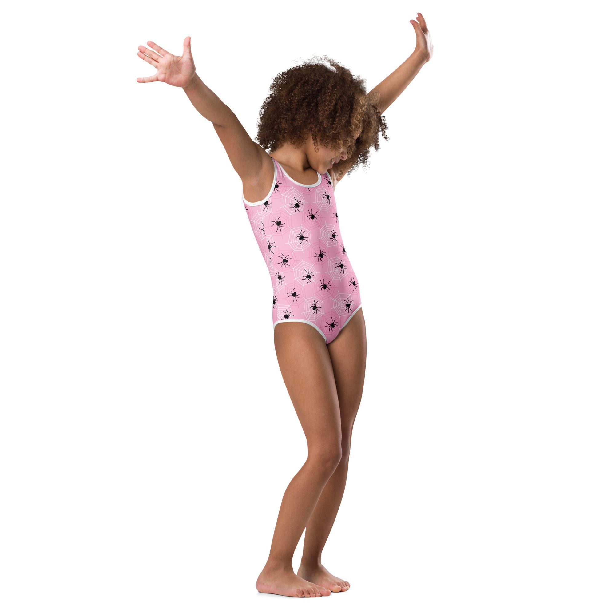 Girls Pink Spider Web Halloween Leotard – Buttery-Soft, Quick-Dry 4-Way Stretch Comfort for Dance & Gymnastics
