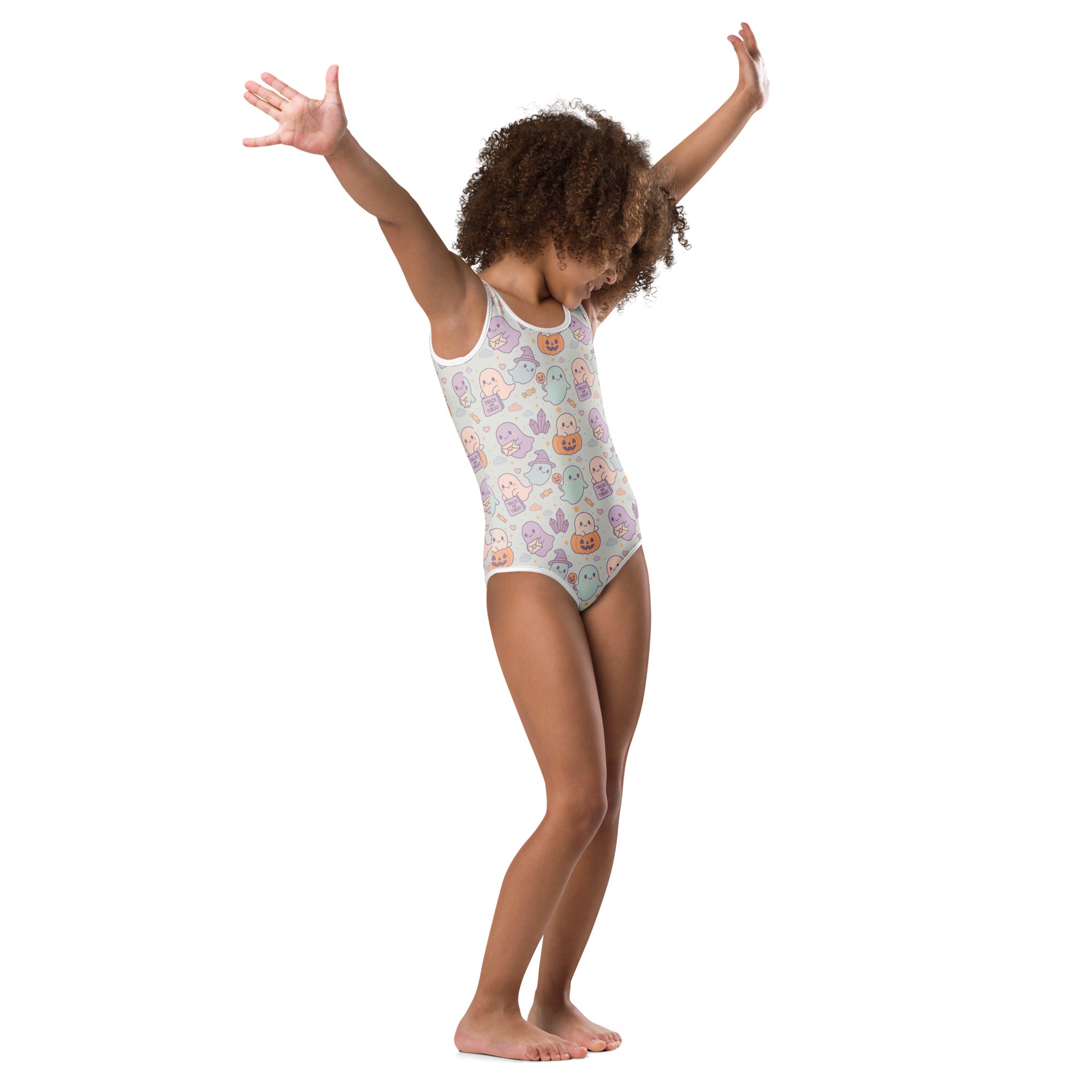 Girls Cute Pastel Ghost Halloween Leotard – Buttery-Soft, Quick-Dry 4-Way Stretch Comfort for Dance & Gymnastics