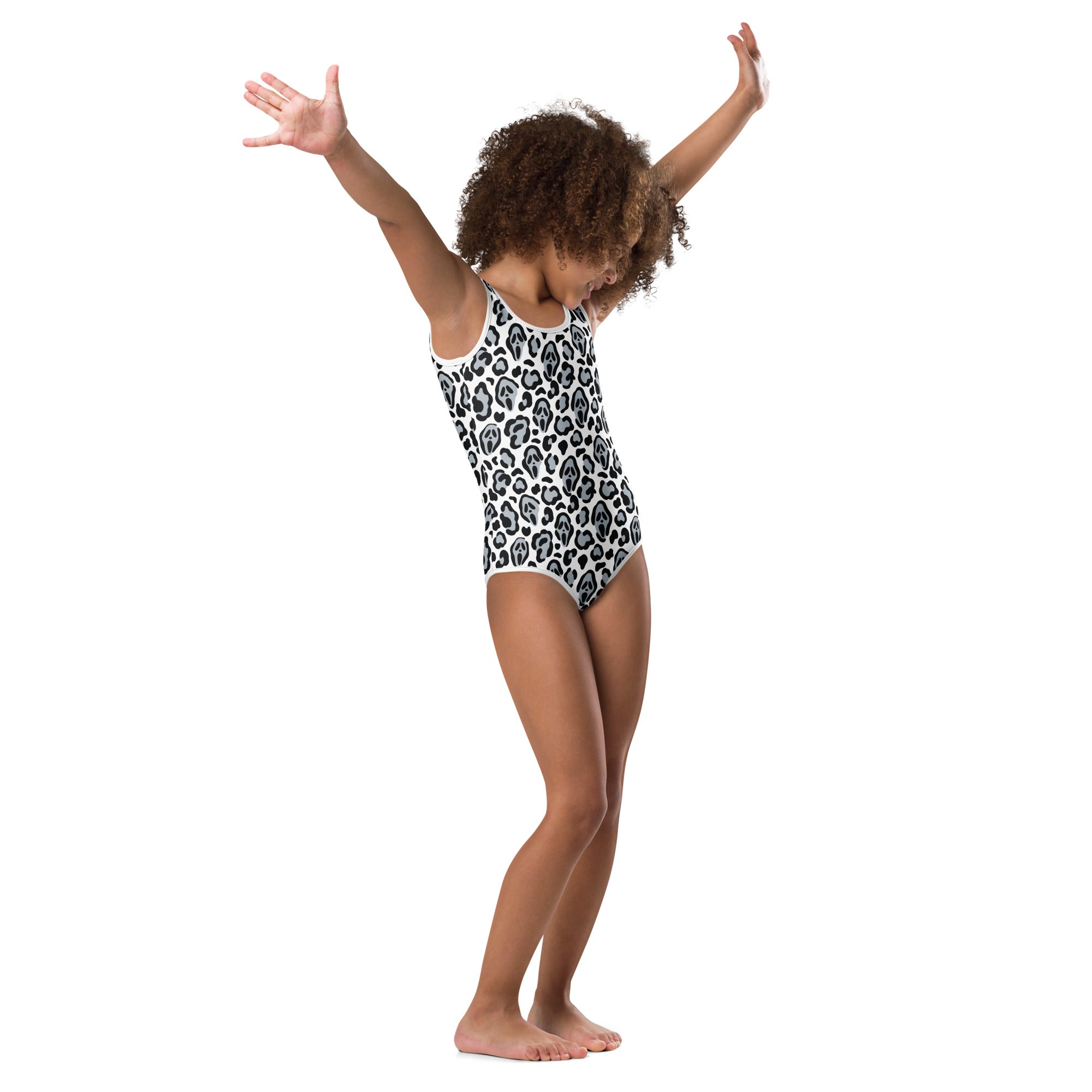 Girls Ghost Face Leopard Halloween Leotard – Buttery-Soft, Quick-Dry 4-Way Stretch Comfort for Dance & Gymnastics