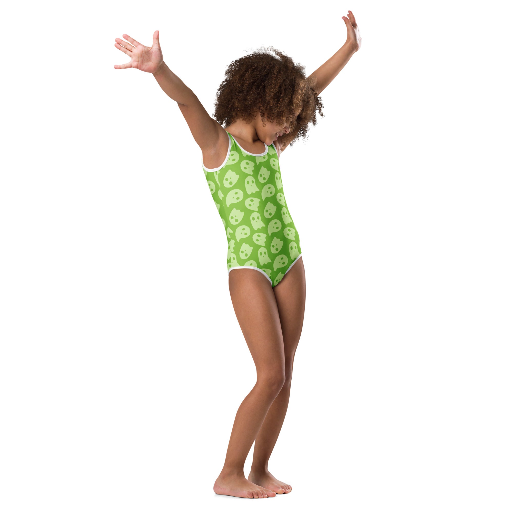 Girls Lime Green Ghost Halloween Leotard – Buttery-Soft, Quick-Dry 4-Way Stretch Comfort for Dance & Gymnastics