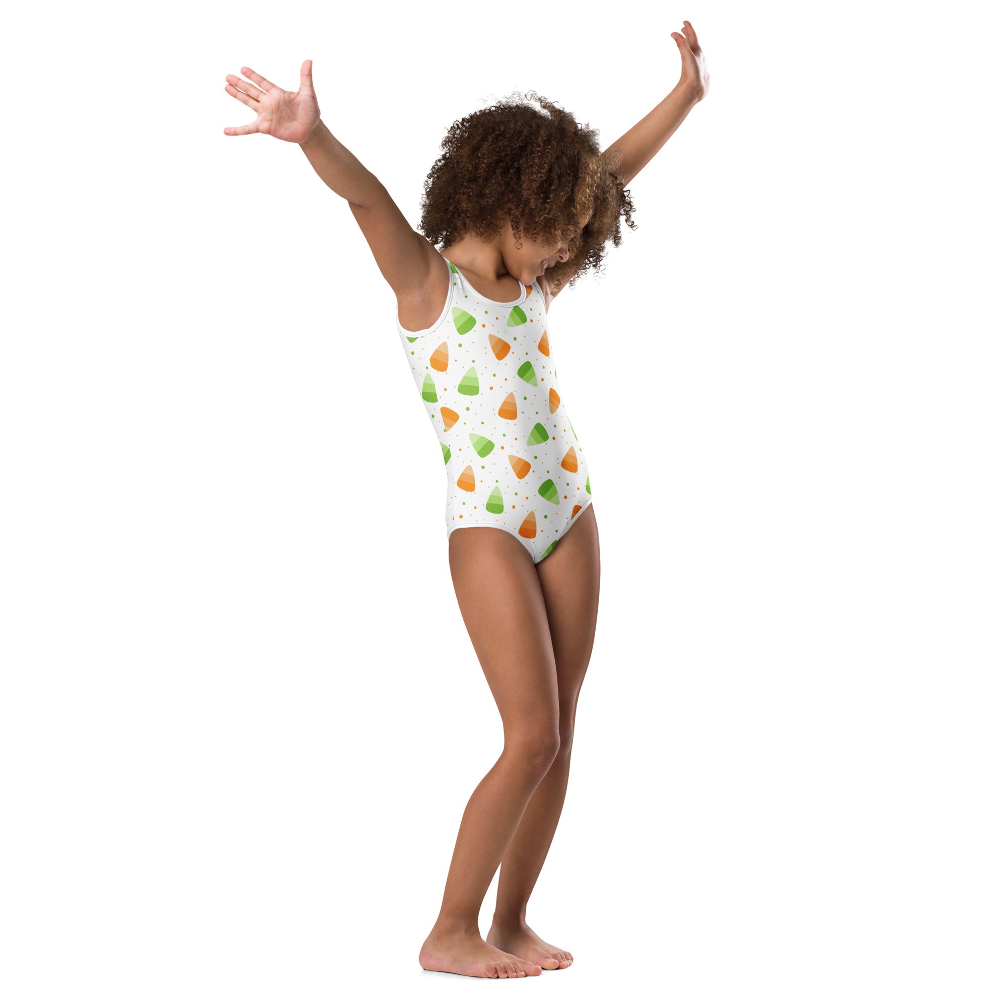 Girls Orange & Green Candy Corn Halloween Leotard – Buttery-Soft, Quick-Dry 4-Way Stretch Comfort for Dance & Gymnastics