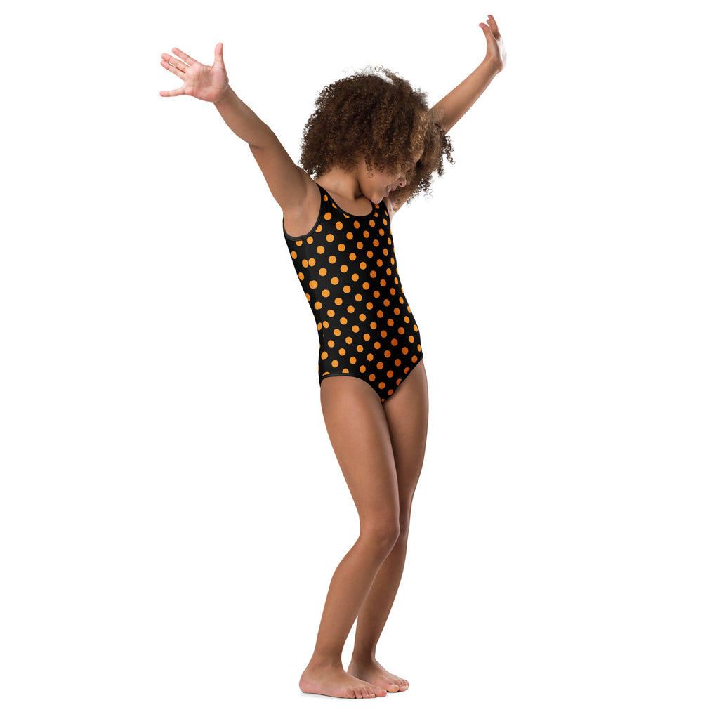 Girls Orange Polka Dot Halloween Leotard – Buttery-Soft, Quick-Dry 4-Way Stretch Comfort for Dance & Gymnastics