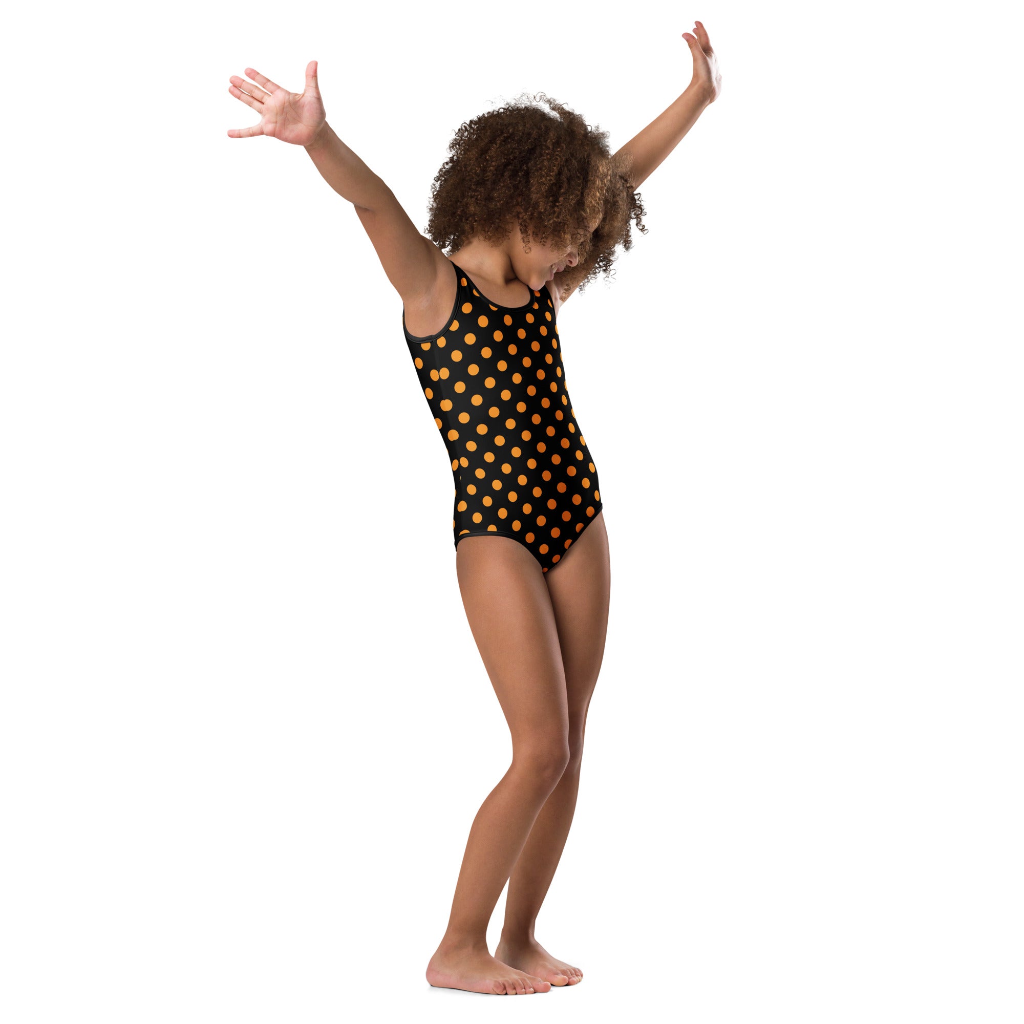 Girls Orange Polka Dot Halloween Leotard – Buttery-Soft, Quick-Dry 4-Way Stretch Comfort for Dance & Gymnastics