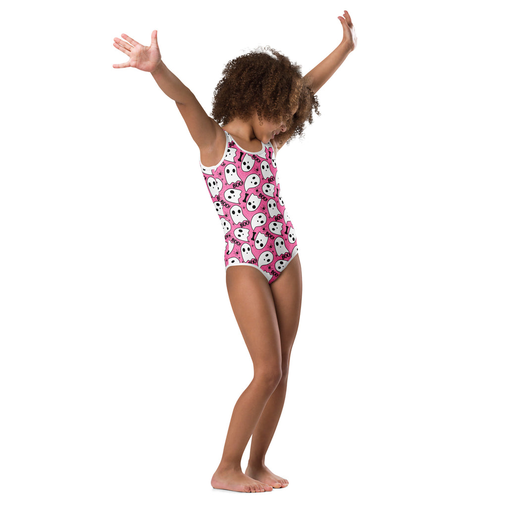 Girls Pink Ghost Halloween Leotard – Buttery-Soft, Quick-Dry 4-Way Stretch Comfort for Dance & Gymnastics