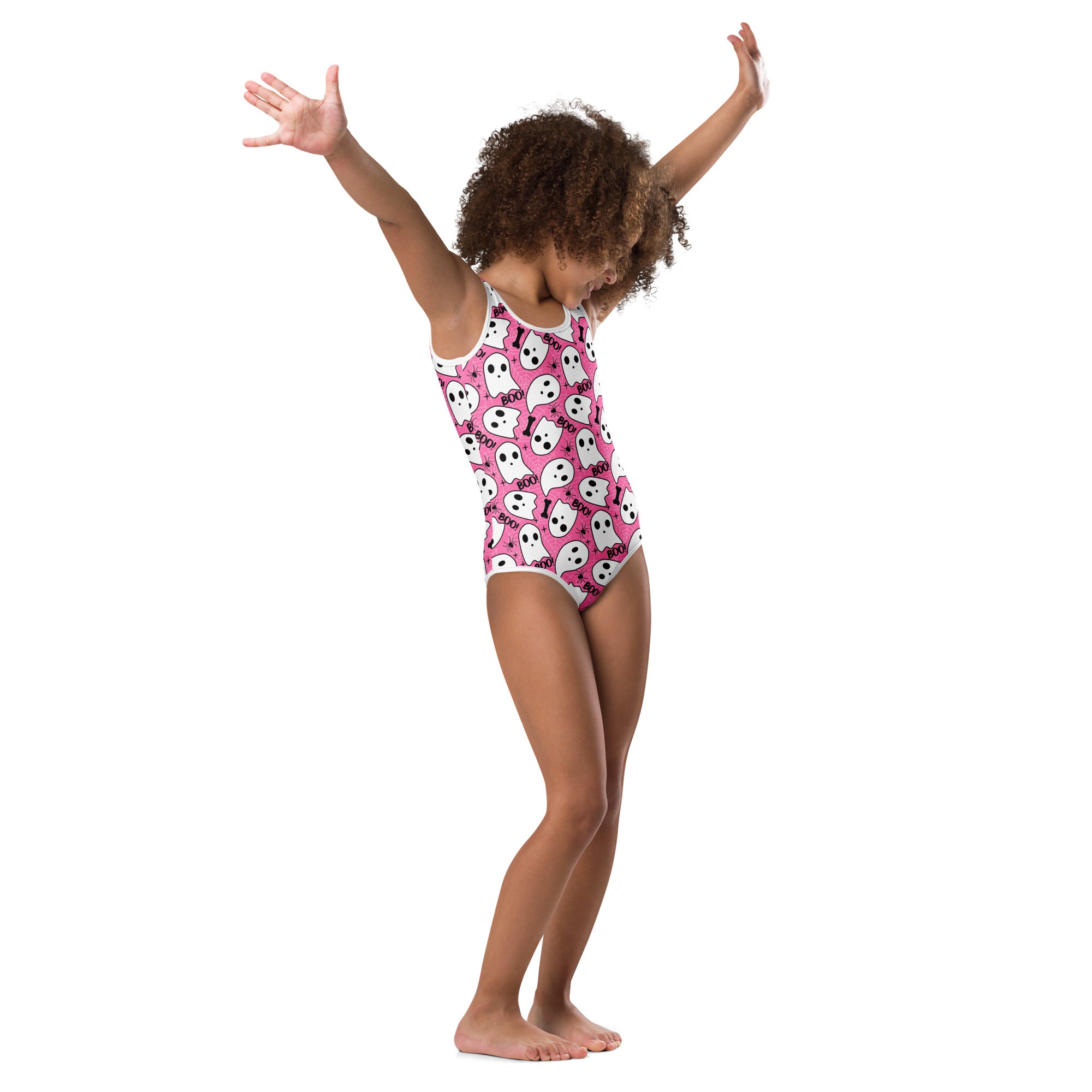 Girls Pink Ghost Halloween Leotard – Buttery-Soft, Quick-Dry 4-Way Stretch Comfort for Dance & Gymnastics