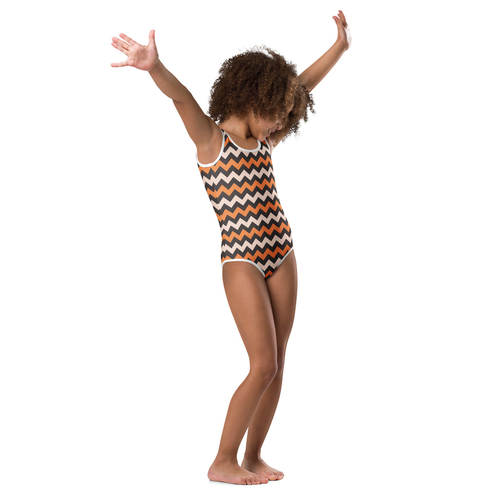 Girls Orange Chevron Leotard – Buttery-Soft, Quick-Dry 4-Way Stretch Comfort for Dance & Gymnastics