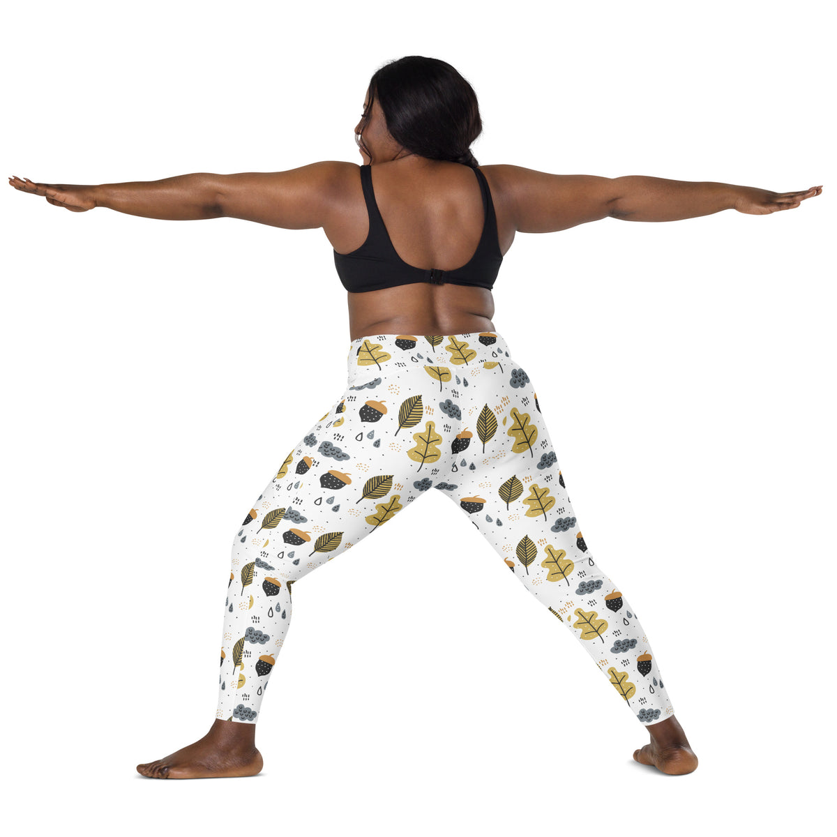 Women’s Fall Leaves & Acorn Yoga Leggings With Pockets – High-Waisted, Soft Compression Active Pants