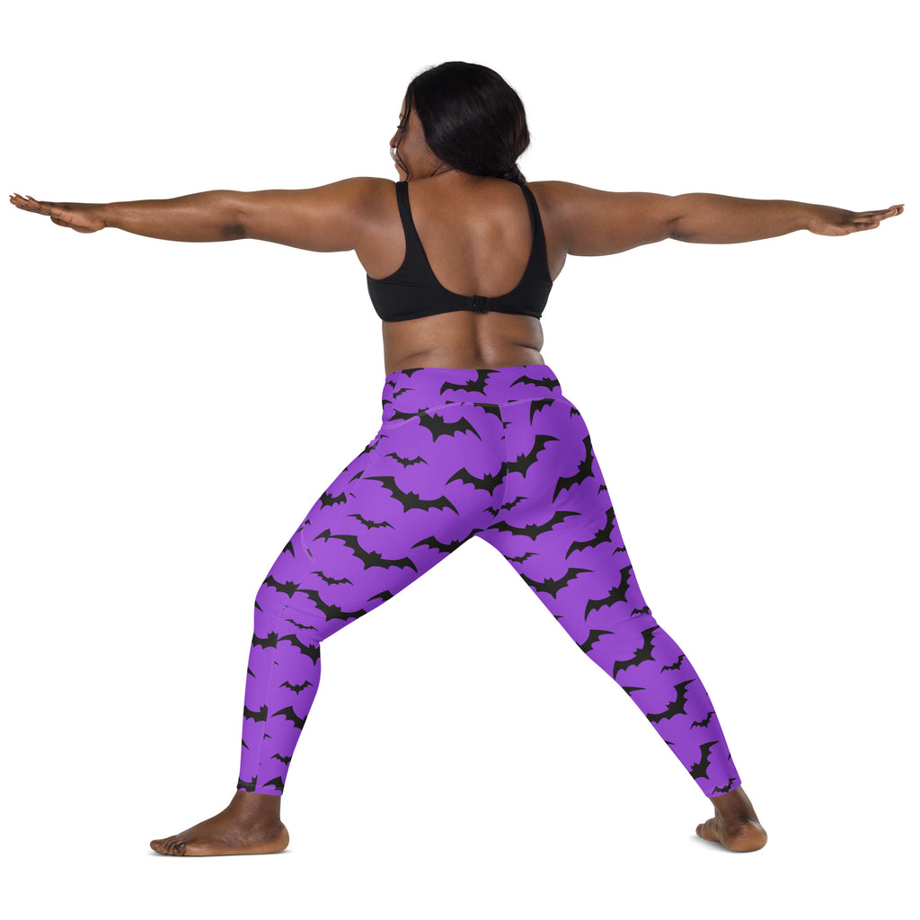 Women’s Purple Bats Halloween Yoga Leggings With Pockets – High-Waisted, Soft Compression Active Pants