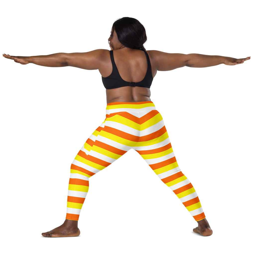 Women’s Candy Corn Stripes Yoga Leggings With Pockets – High-Waisted, Soft Compression Active Pants
