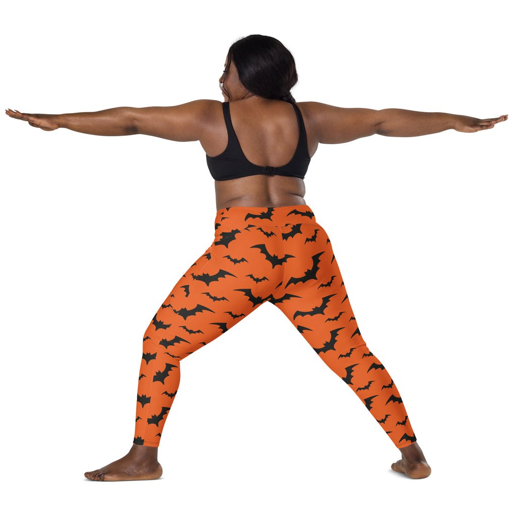 Women’s Orange Bats Halloween Yoga Leggings With Pockets – High-Waisted, Soft Compression Active Pants