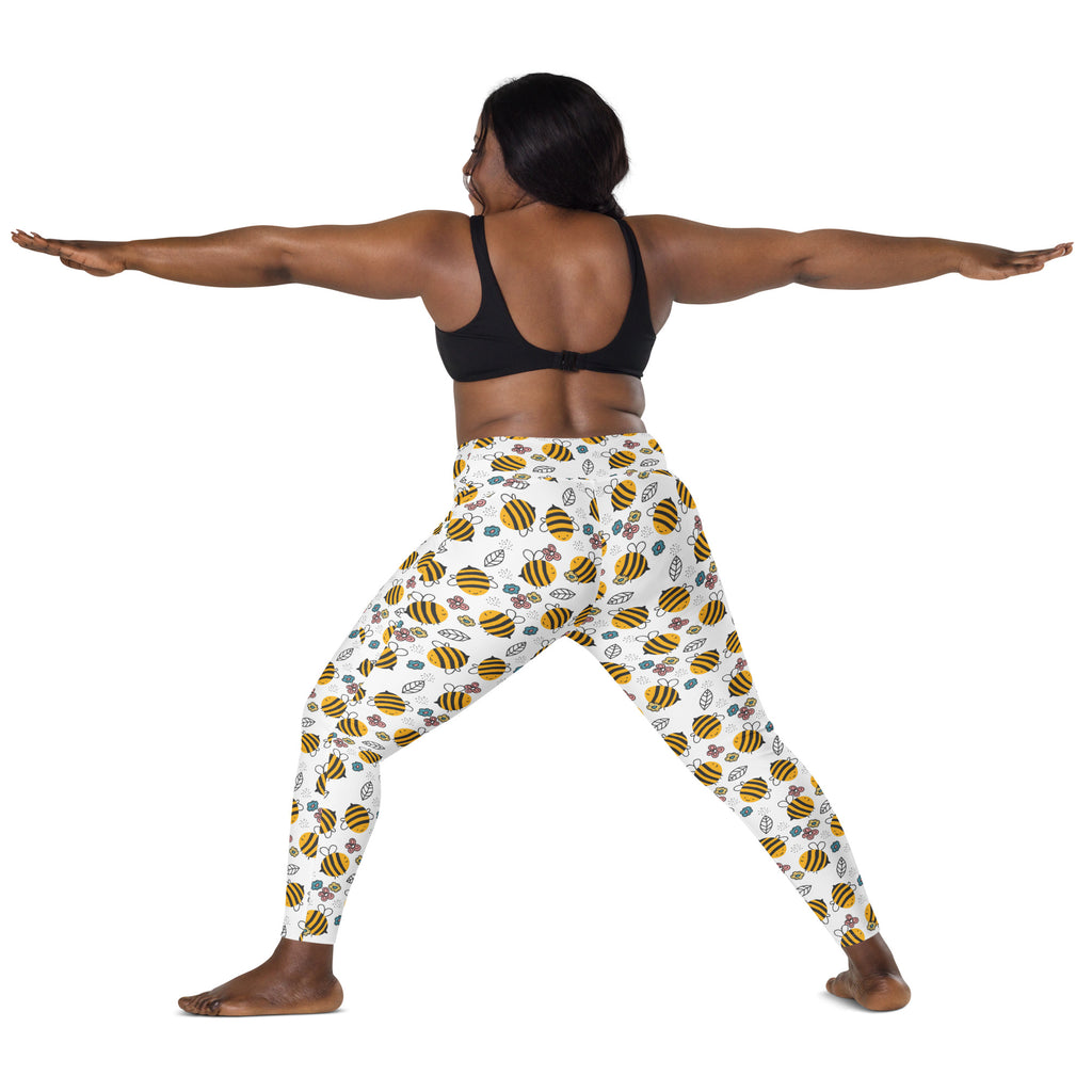 Women’s Happy Yellow Bees Yoga Leggings With Pockets – High-Waisted, Soft Compression Active Pants