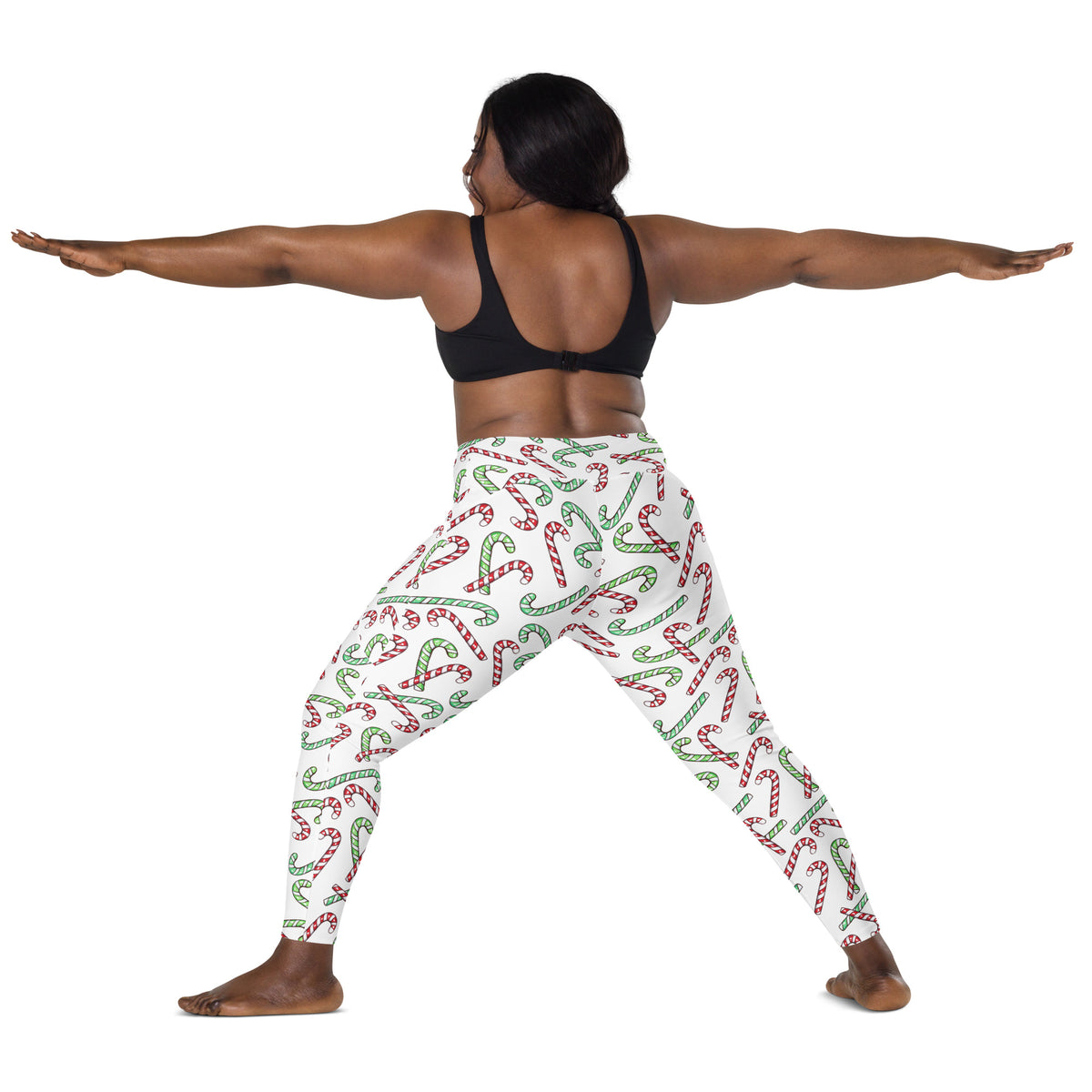 Women’s Red & Green Candy Cane Christmas Yoga Leggings With Pockets – High-Waisted, Soft Compression Active Pants