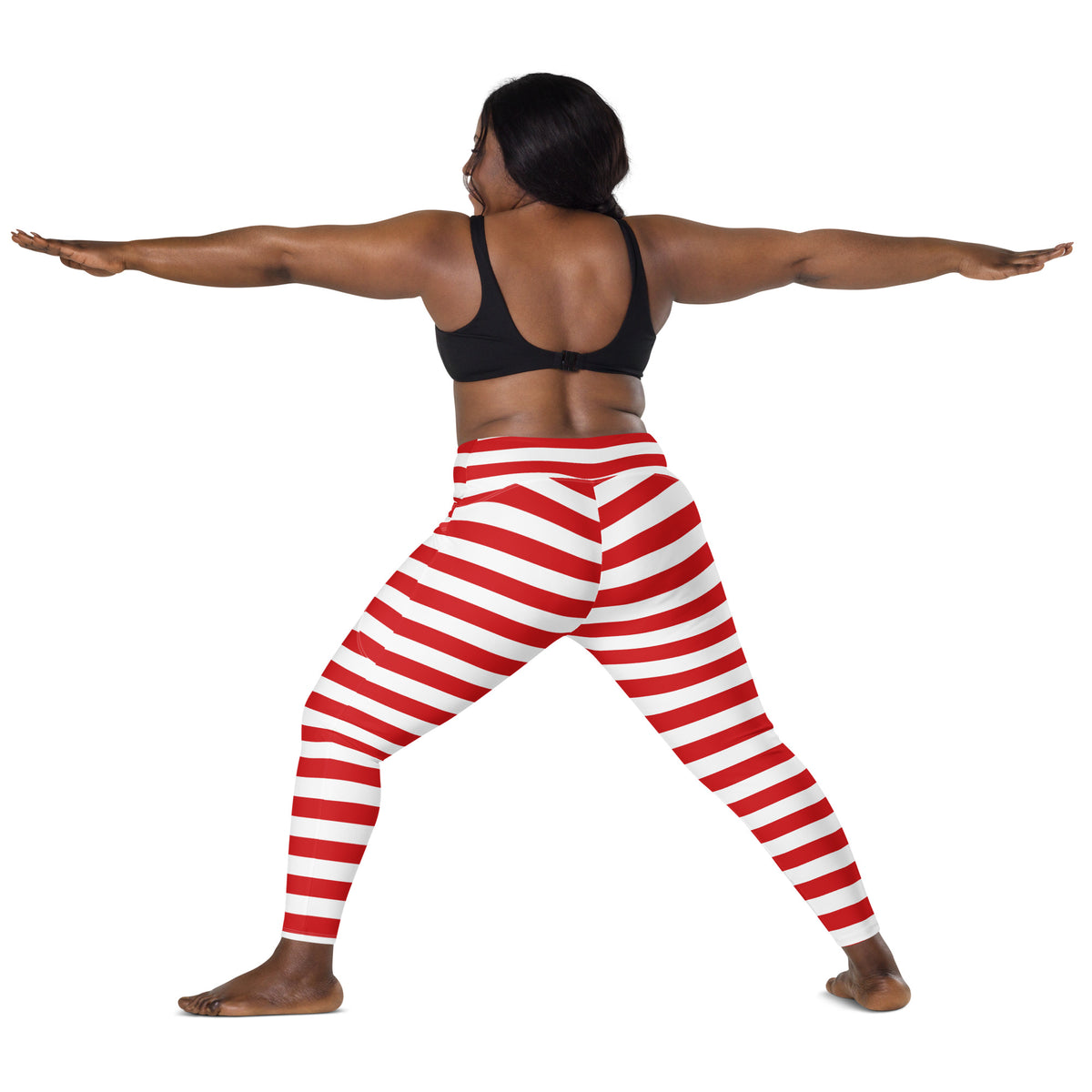 Women’s Striped Red Christmas Yoga Leggings With Pockets – High-Waisted, Soft Compression Active Pants