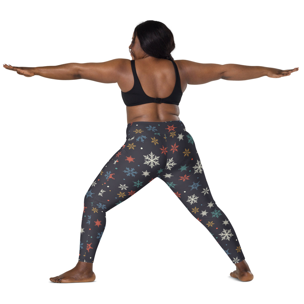 Women’s Colorful Snowflake Christmas Yoga Leggings With Pockets – High-Waisted, Soft Compression Active Pants