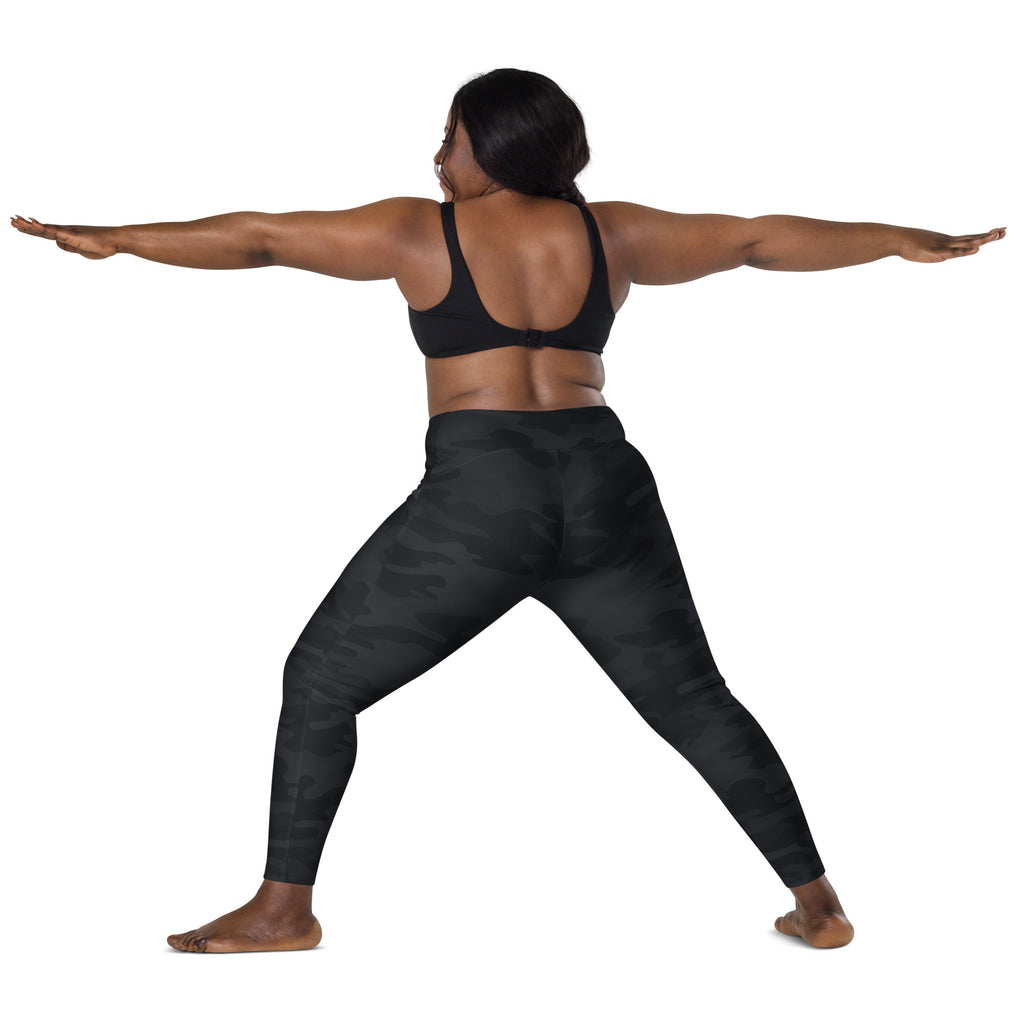 Women’s Black Camouflage Yoga Leggings With Pockets – High-Waisted, Soft Compression Active Pants