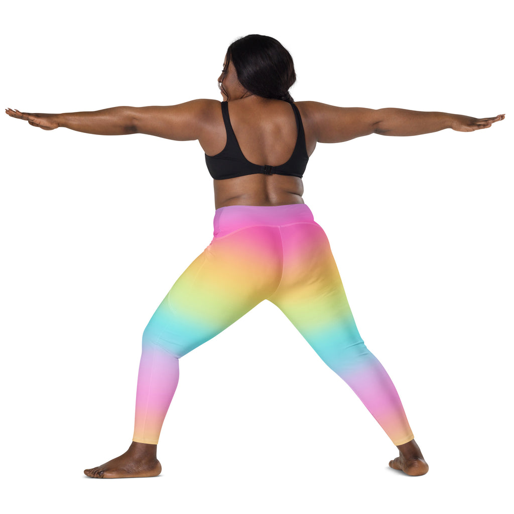 Women’s Bright Rainbow Yoga Leggings With Pockets – High-Waisted, Soft Compression Active Pants