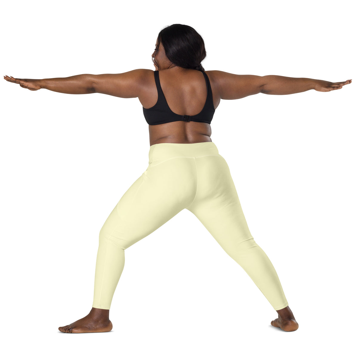 Women’s Cream Yellow Yoga Leggings With Pockets – High-Waisted, Soft Compression Active Pants
