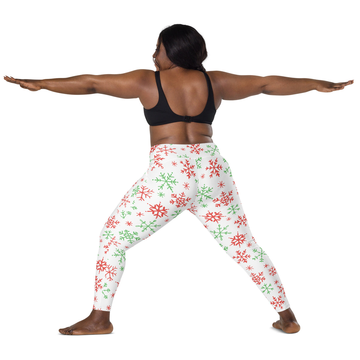 Women’s Red & Green Snowflake Christmas Yoga Leggings With Pockets – High-Waisted, Soft Compression Active Pants