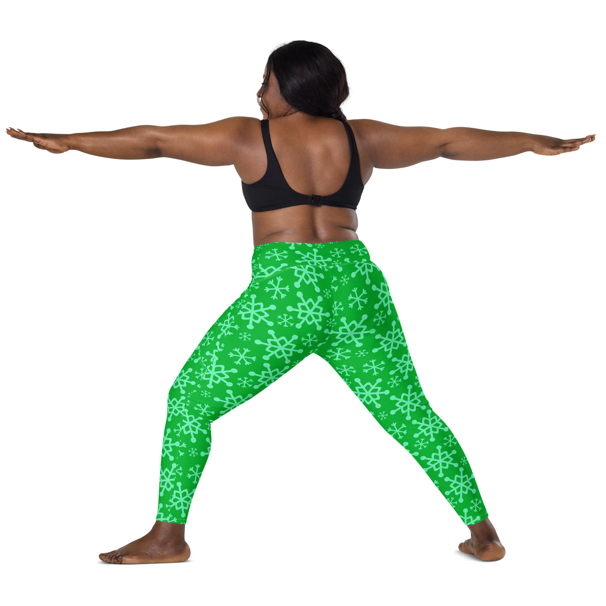 Women’s Green Snowflake Christmas Yoga Leggings With Pockets – High-Waisted, Soft Compression Active Pants