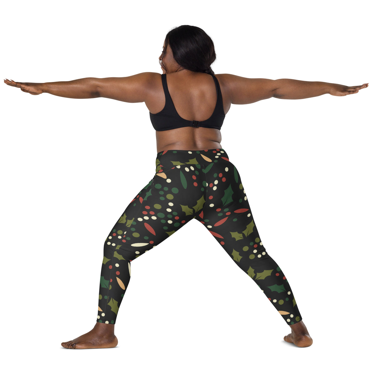Women’s Christmas Holly Berry Yoga Leggings With Pockets – High-Waisted, Soft Compression Active Pants